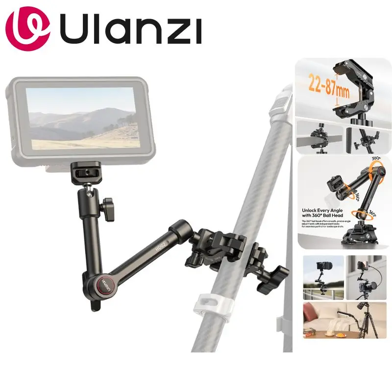 Ulanzi HD02 10-Zoll Magic Arm mit Krabbenklemmen-Set Verstellbare Tischhalterung für Kamera, Handy, Monitor, Action-Kamera, Fotografie Image