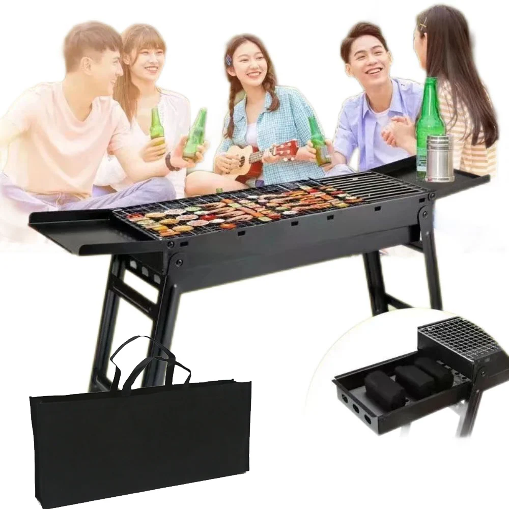 Outdoor Camping BBQ Grill, tragbares Kochen Picknick, Holzkohleraucher Kompaktes Grillregal Image
