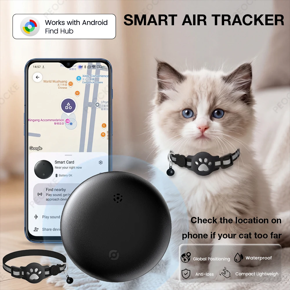 Bluetooth-Tracker Kompatibel mit Google Find Hub App (Nur Android), GPS Smart Tracker, Katzen-Ortungsgerät mit Halterung, Katzenhalsband Image