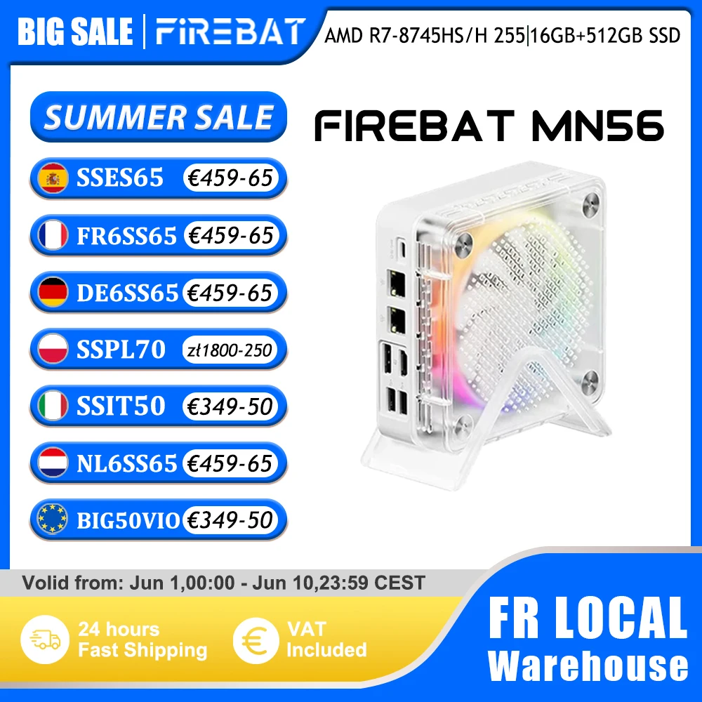 FIREBAT MN56 MINI PC AMD Ryzen 7 8745HS H255 16GB 24GB DDR5 512GB 1TB SSD Windows11 WIFI6 HDMI TYPE-C Gaming-Desktop-Computer Image