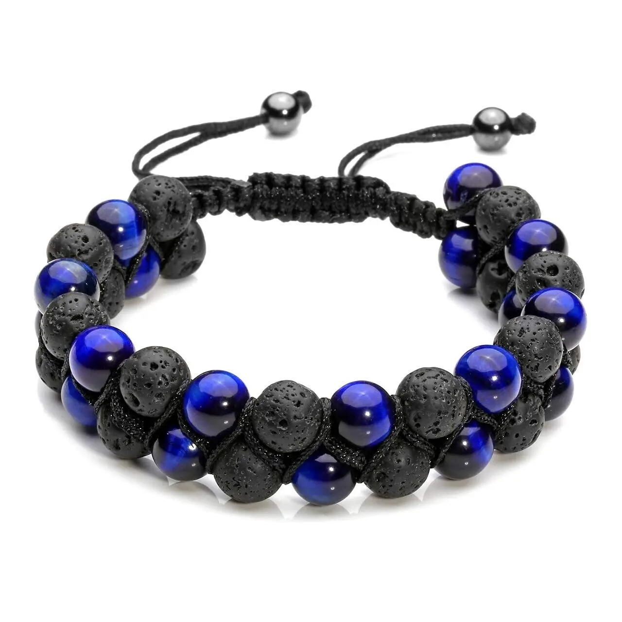 Klassische Naturstein Perlen Männer Armband Doppel Schicht Schwarz Lava Tigerauge Stein Charm Armband Armreifen männer Schmuck Geschenk Image