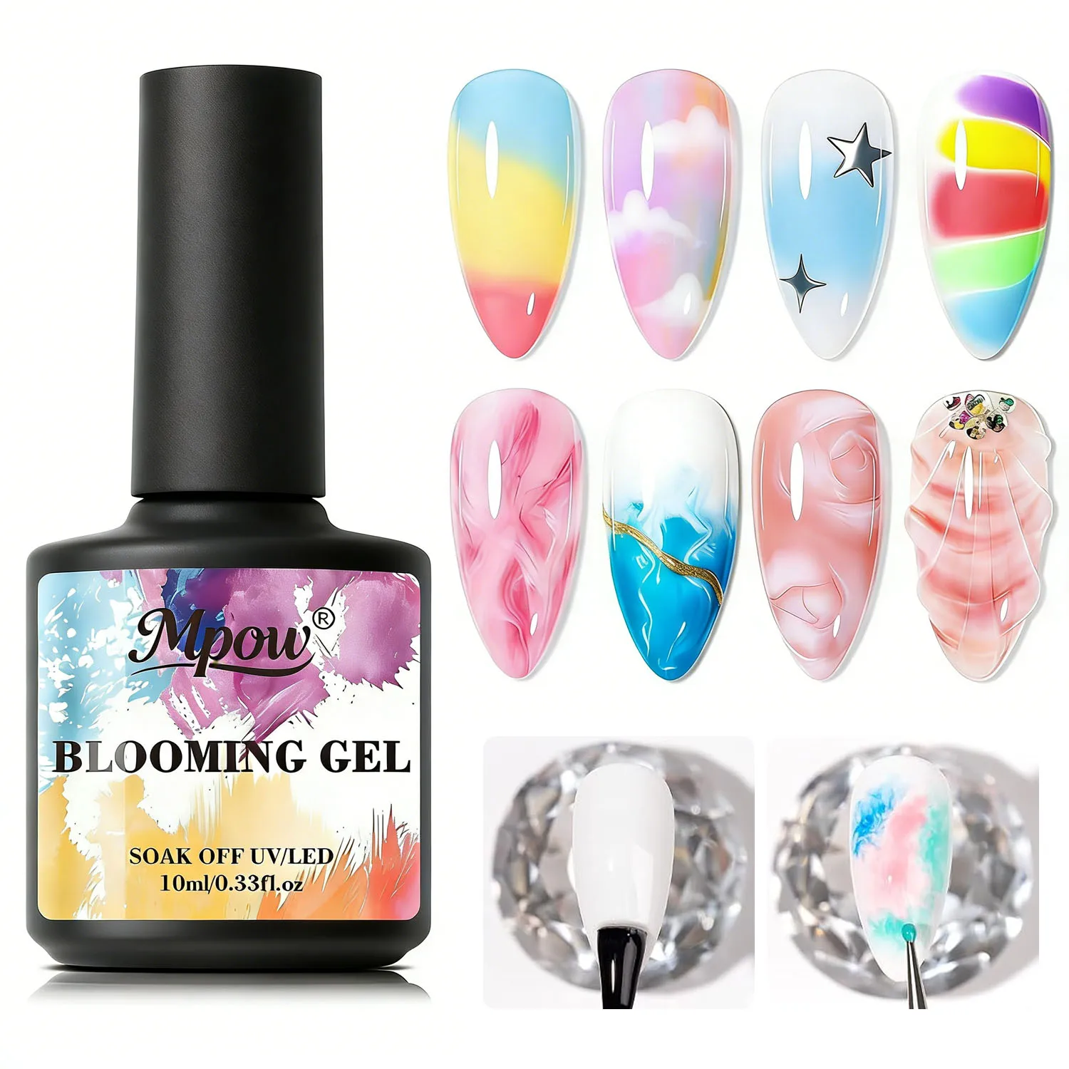 Mpow Blooming Gel Polish für Nagelkunst, mischbar mit Farbgel für Marmor- und Aquarelleffekte, ablösbares UV-LED-Mischgel Image