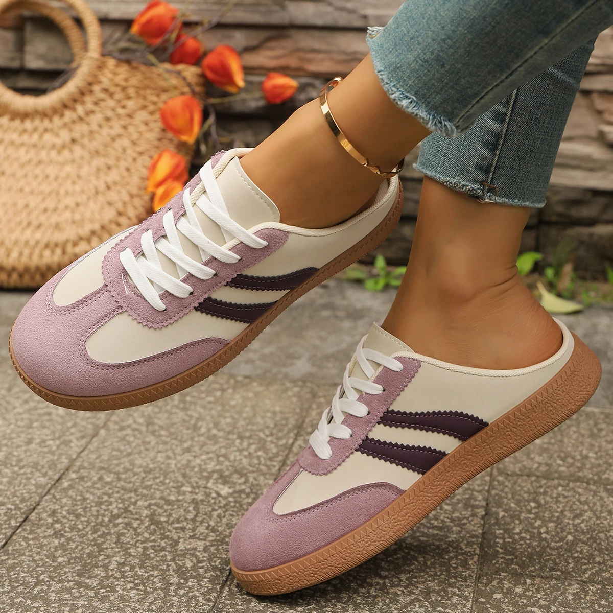 Sommerliche neue runde Zehenpartie, dicksohlige, bequeme Freizeitpantoffeln, modische und sexy Schnürschuhe, heiß begehrte MÜLLER Schuhe für Damen Image