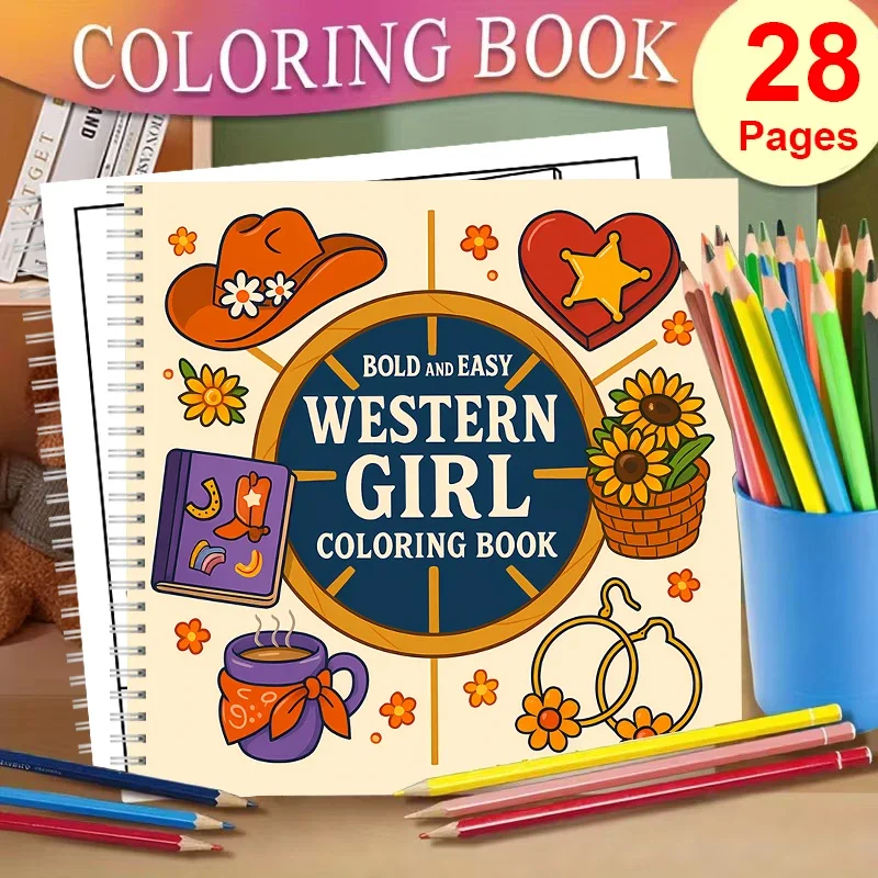 Einfaches Western-Malbuch für Erwachsene, Geburtstagsgeschenk, Schulanfang-Zubehör, Niedliches Zeichenbuch für Erwachsene Image