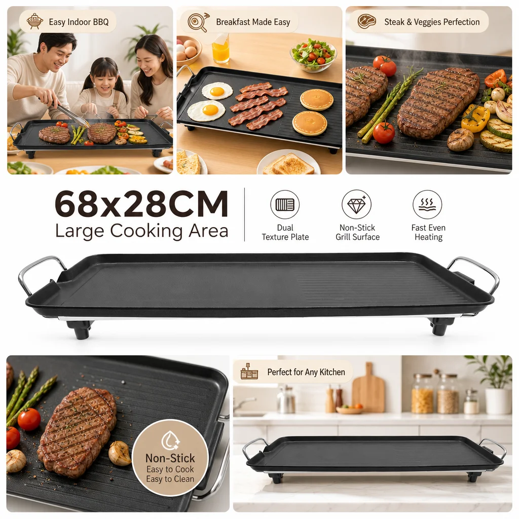 Grill électrique 68x28cm, barbecue d