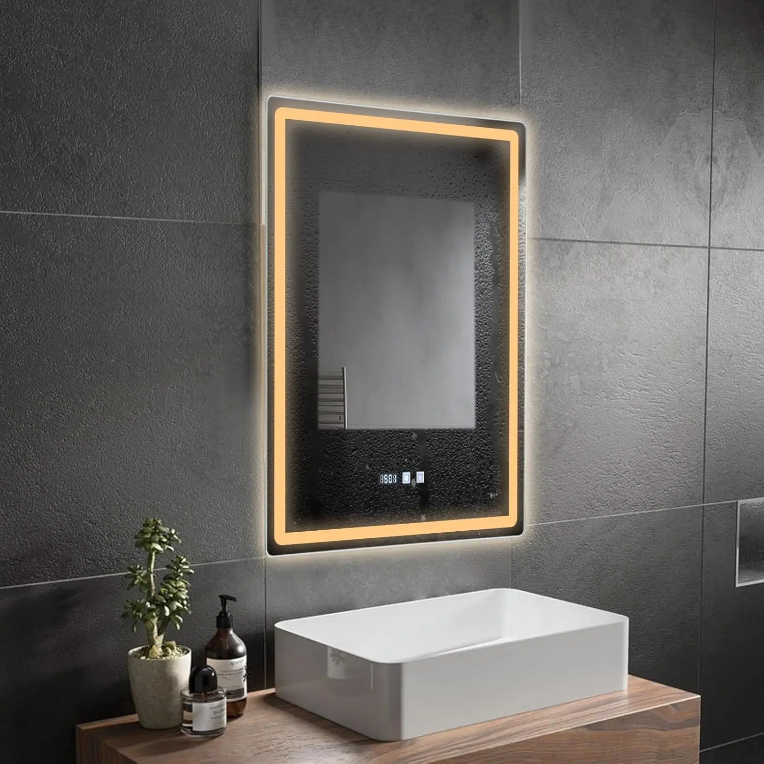 Miroir de salle de bain éclairé, 3 couleurs de lumière, réglage de la luminosité, miroir de salle de bain LED W | Éclairage pour salle de bain (50x70cm)