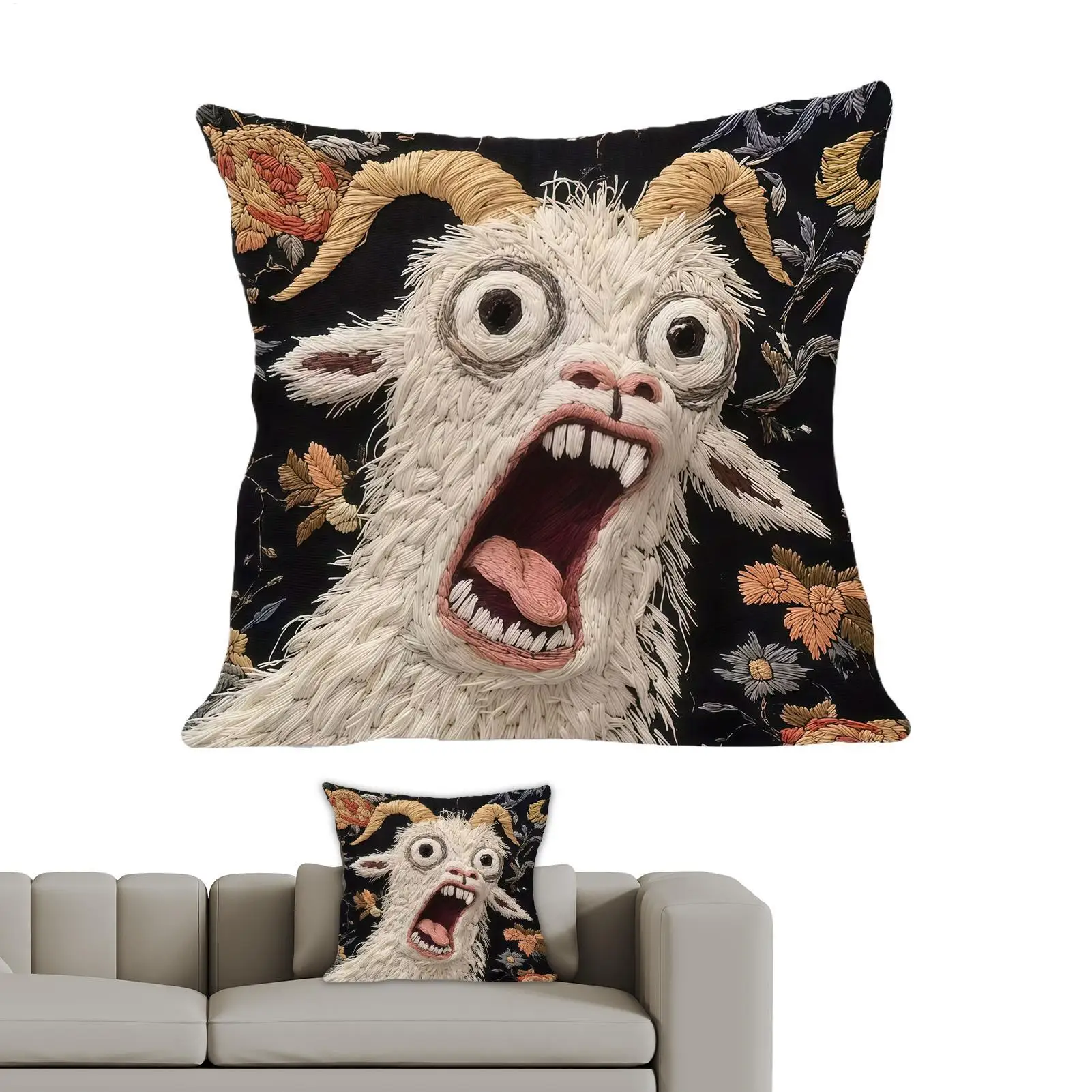 Gruseliger Ziegen-Gesichts-Kissenbezug, weiche Kissenbezüge, 18 x 18, lustige schreiende Ziege, Heimdekoration, dekorativ für Couch, Sofa, Stuhl, Bett, Auto Image