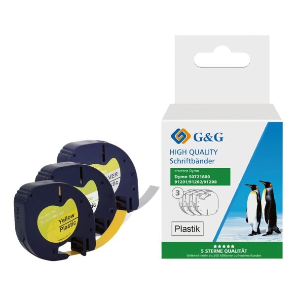 G&G Schriftband-Set »ersetzt Dymo 91241/ S0721800« 12 mm x 4 m 3 Farben, 1.2 cm
