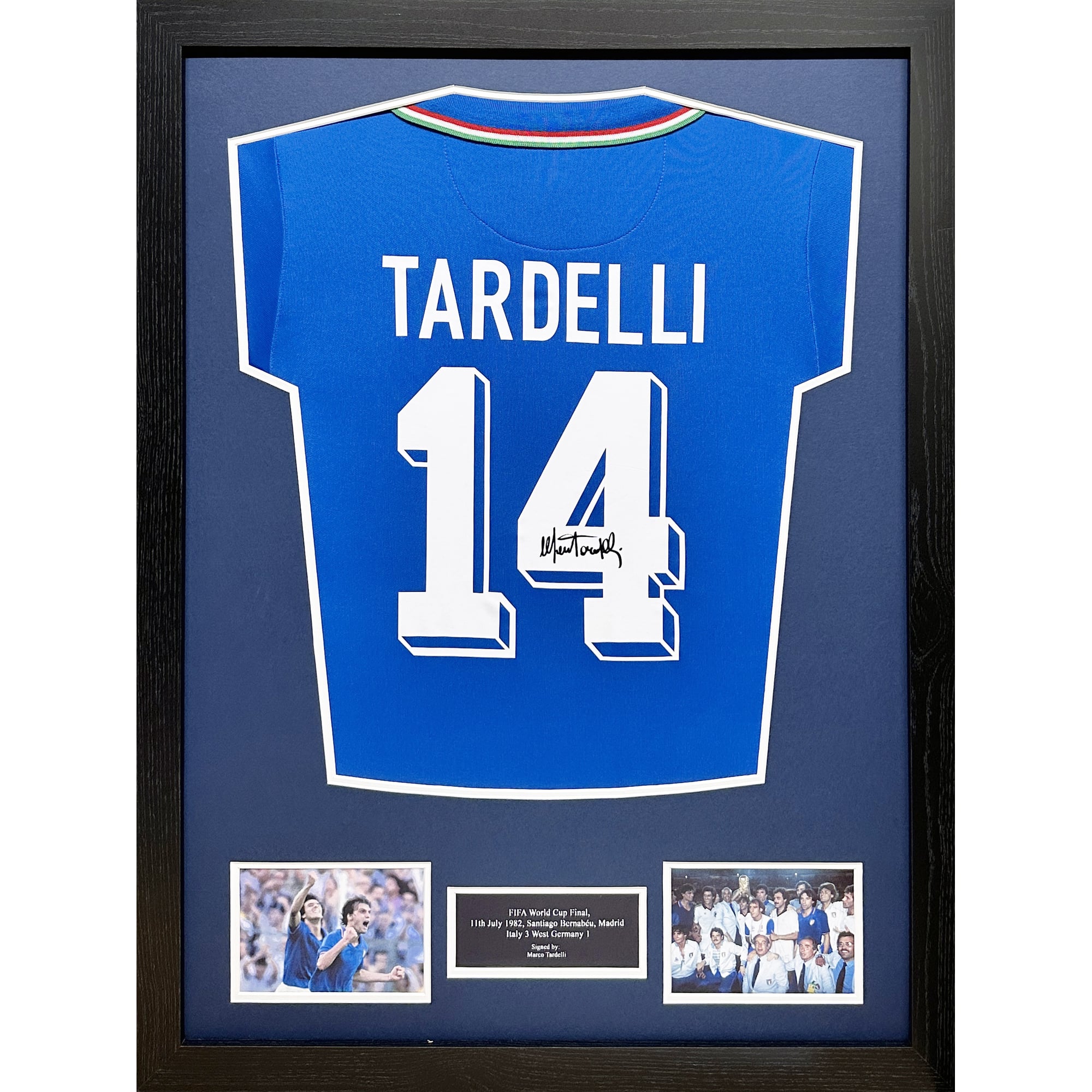 Italienisches Trikot von Marco Tardelli, signiert bei der Weltmeisterschaft 1982, gerahmt