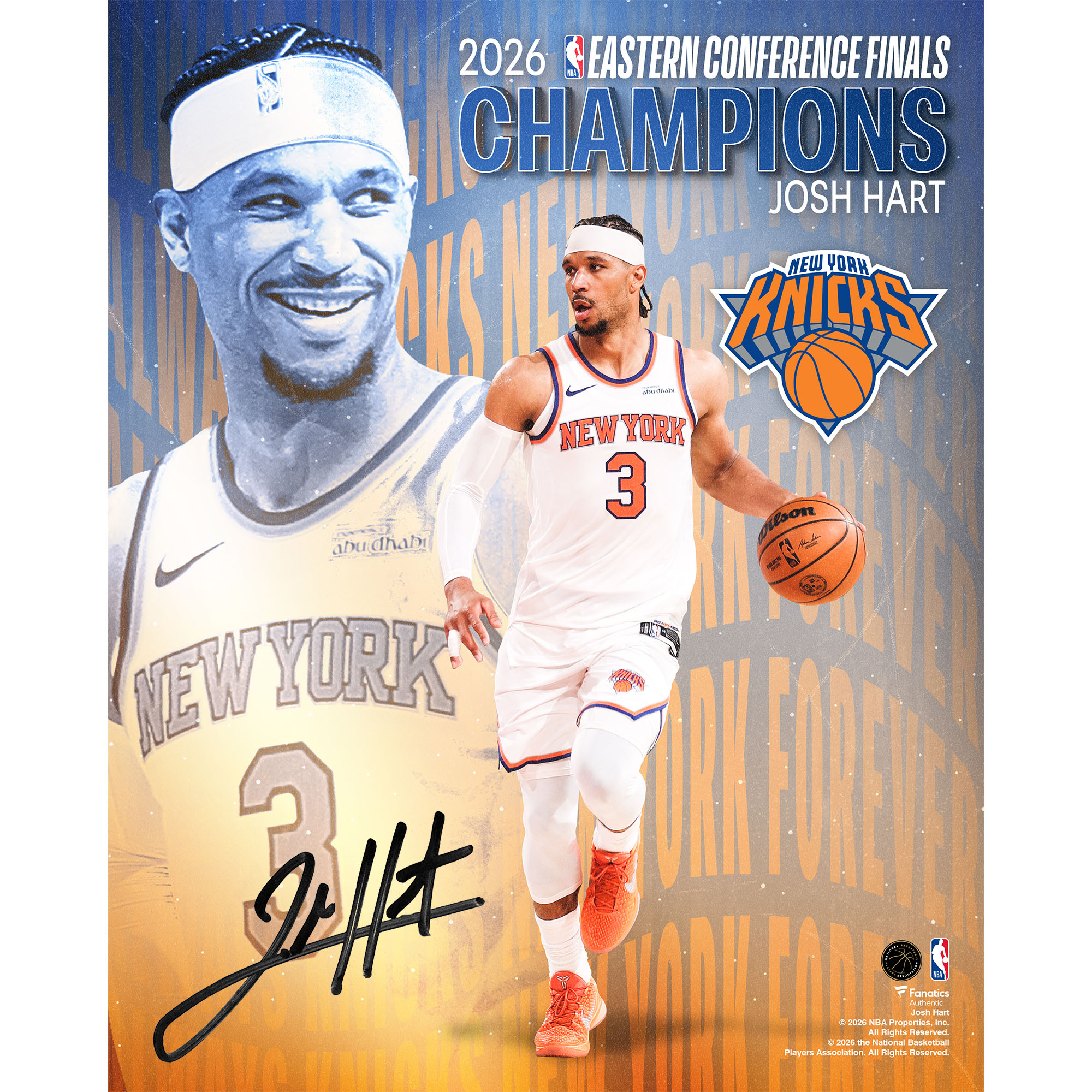 "Josh Hart, New York Knicks, signiertes 16" x 20" Collage-Foto der NBA-Meister der Eastern Conference 2026" Image