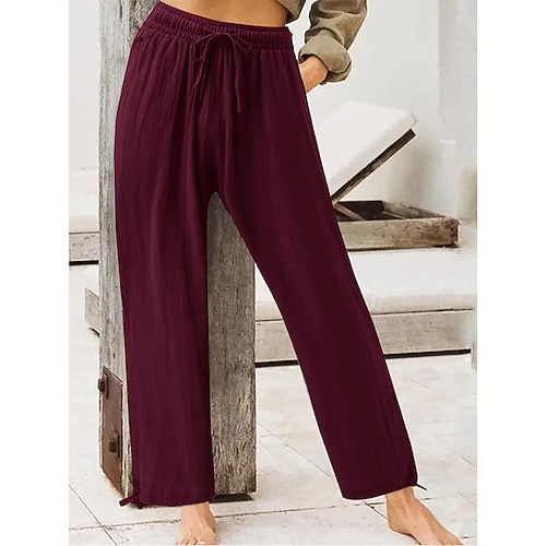 Damen Hosen Hose Alltagstauglich Volle Länge Einfach Kordelzug Seitentaschen Atmungsaktivität Bequem Mikroelastisch Ausgehen Wochenende Schwarz Wein Blau Purpur Frühling Sommer Normale Passform Image