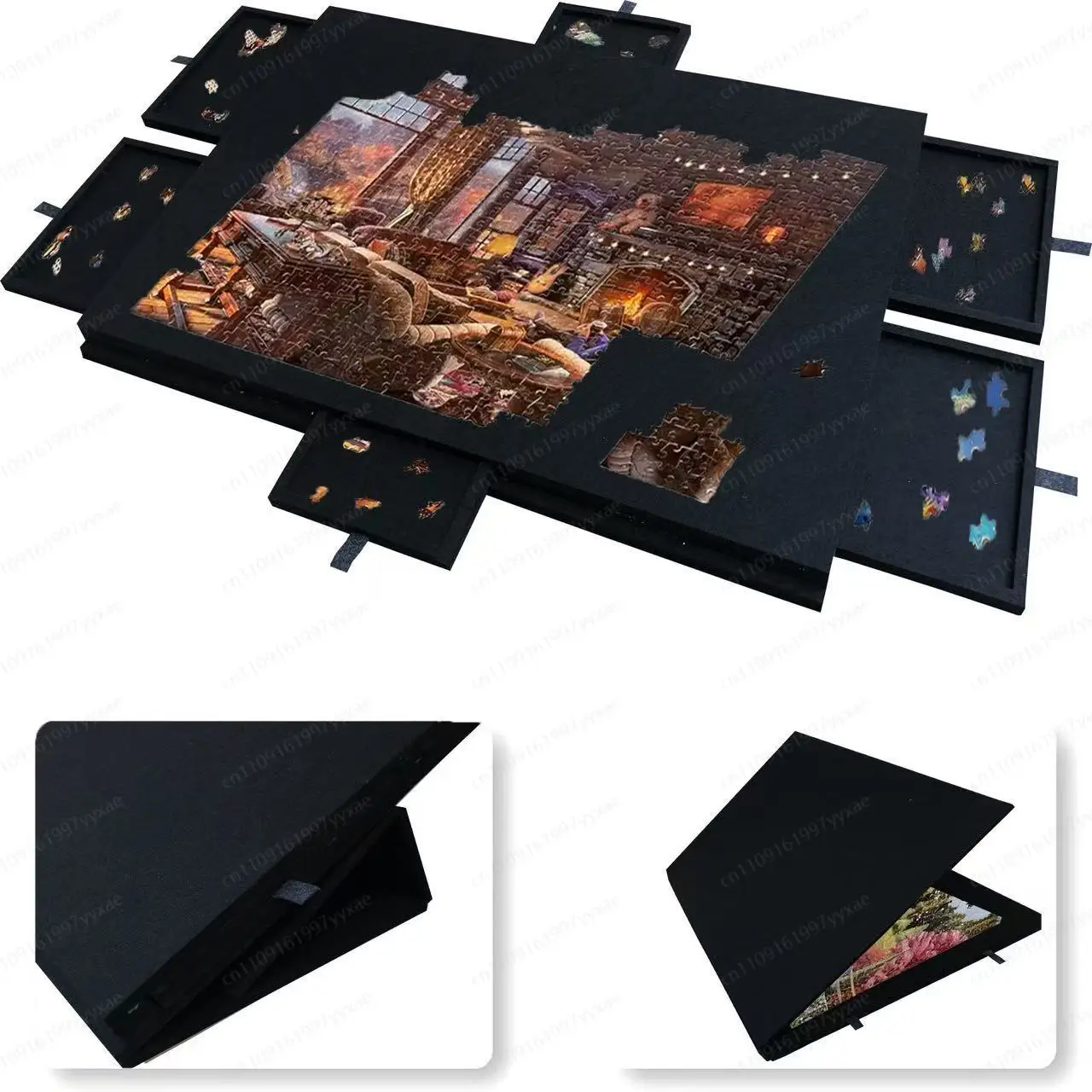 Puzzle-Tisch, Kinder-Filz-Puzzlebrett mit Ständerabdeckung, 6-Schubladen Tragbarer Filz-Puzzletisch