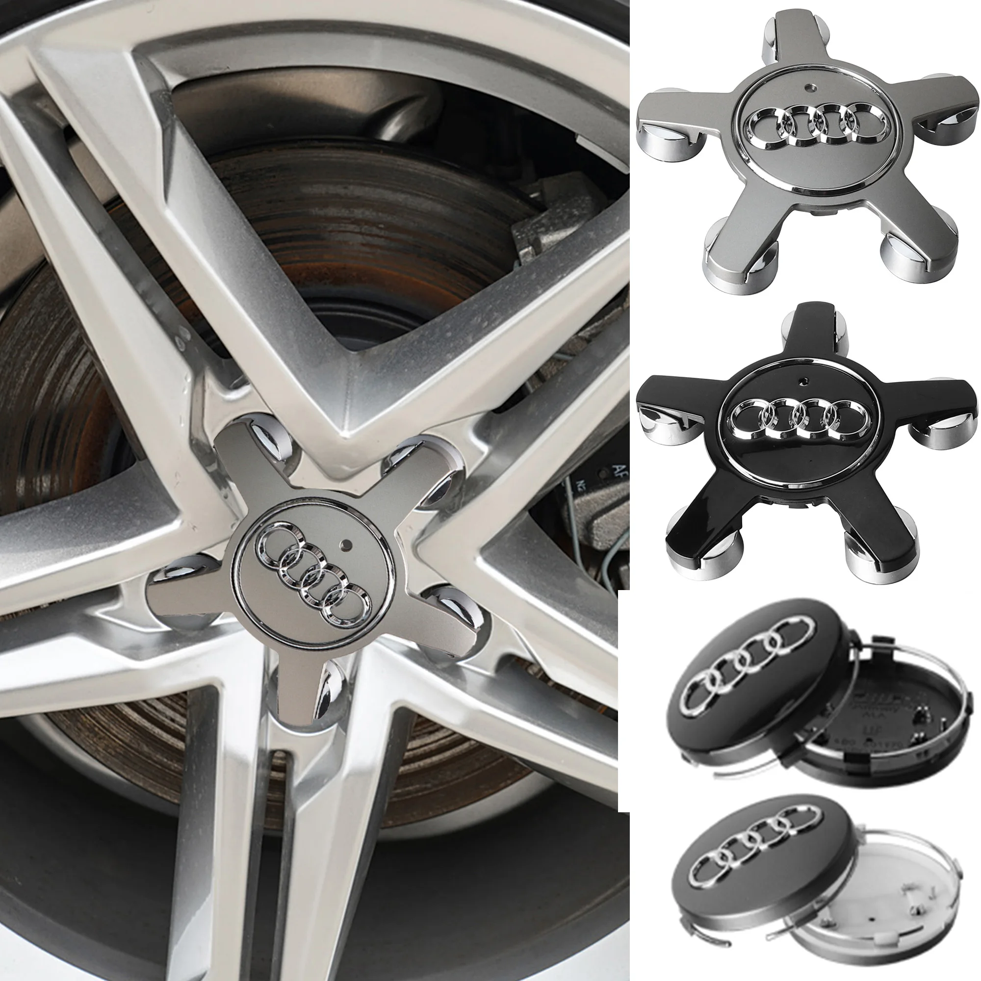 4 Stück Original Radnabenkappen Auto-Außenzubehör für Audi A1 A2 A3 A4 A5 A6 A7 A8 S Qyttro Sline RS Q2 Q3 Image