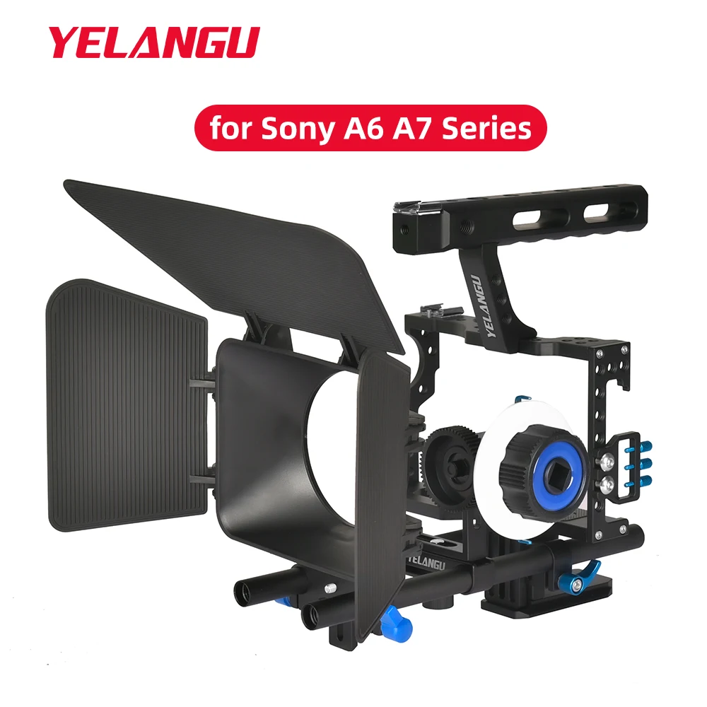 YELANGU Kamerakäfig-Rig-Kit für Sony A7S A7 A7R A72 A7RII A7SII A6000 A6500 A6300 mit zwei Kaltschuhhalterungen, 1/4 Zoll Gewinde Image