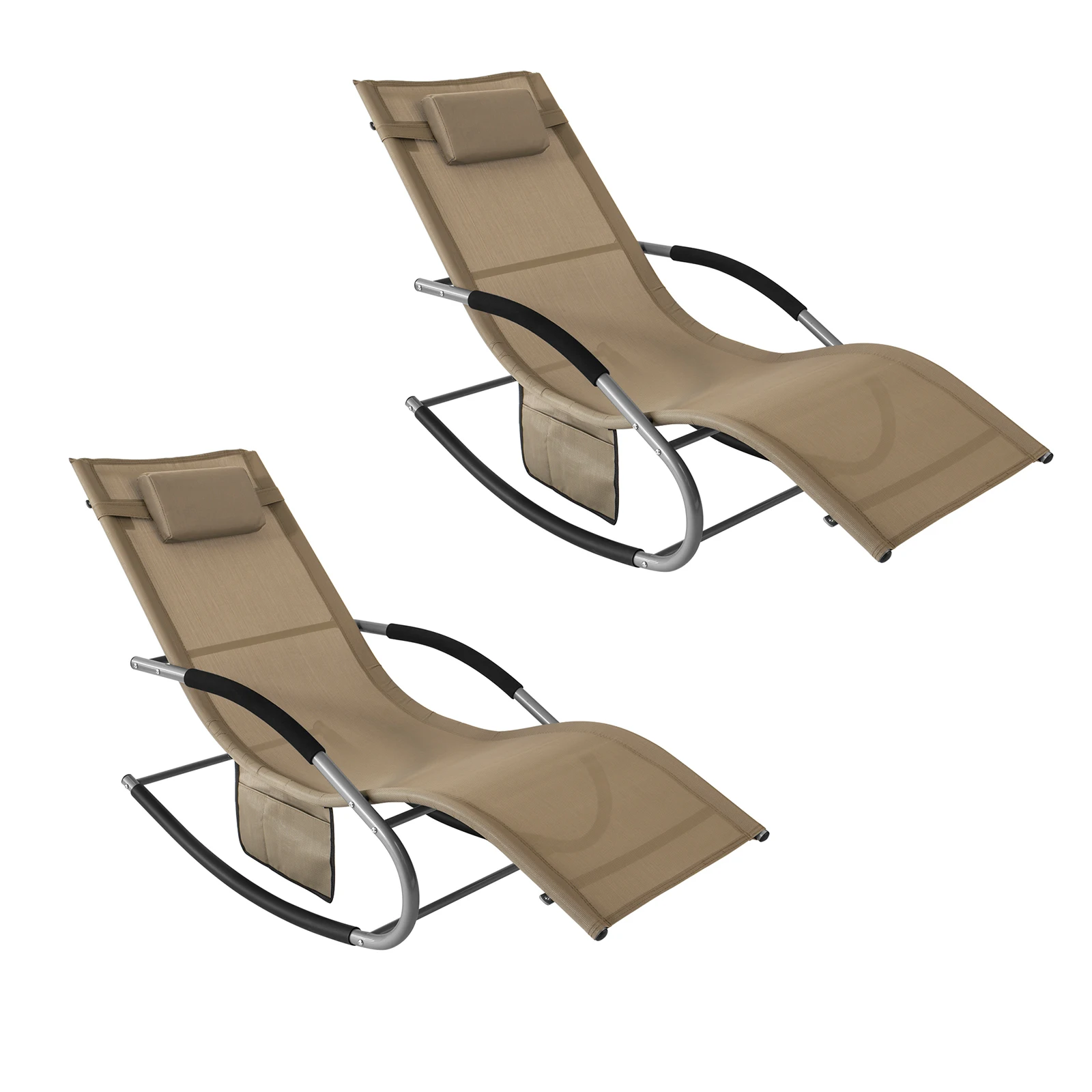 SoBuy OGS28x2 Set of 2 Sun Lounger Garden Chair Recliner with Cushioned Pillow & Side Pocket Garden Rocking Chair Steel