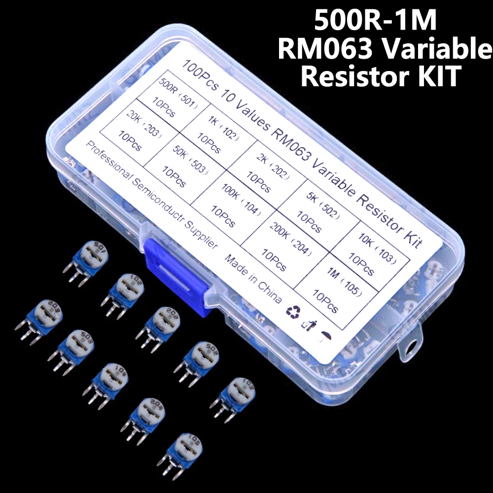 10 Werte 500R-1M 100 Stück RM063 Variables Widerstands-Kit 1K 10K 100K 1M 2K 20K 200K 5K 50K 500R Image