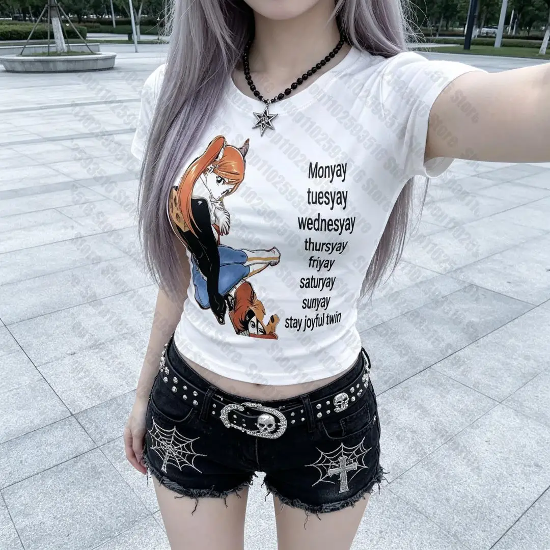 Grafik-T-Shirts Y2k Tops Japanische Y2k Kleidung Damen Frauenmode Goth Anime Mädchen Crop Top Damen Grafik-T-Shirts Kpop Harajuku Image