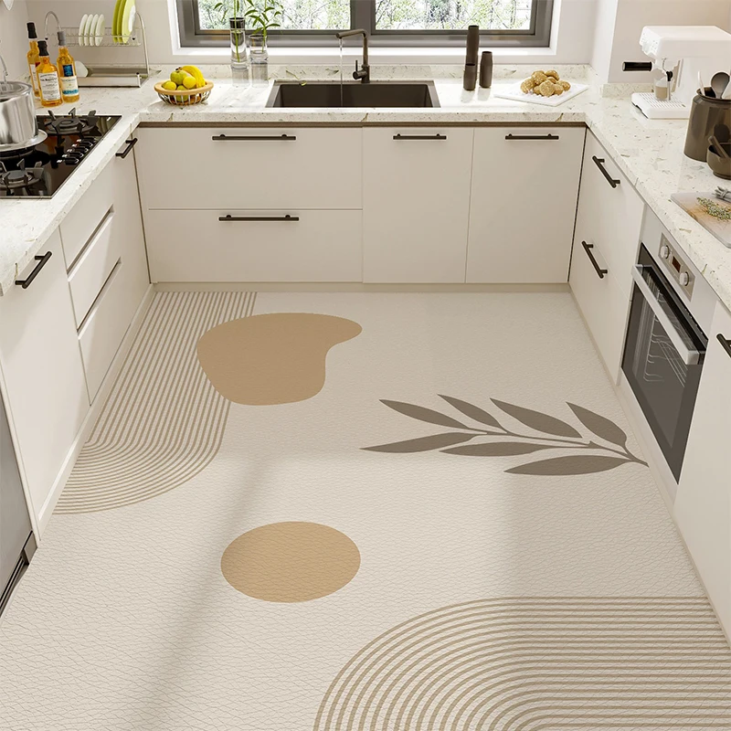 Küchenbodenmatte aus PVC, wasserdicht, Leder-Teppich, große Größe, vollflächiger Teppich, rutschfest, ölbeständig, moderner Heimdekorations-Teppich 주방 카펫 Image