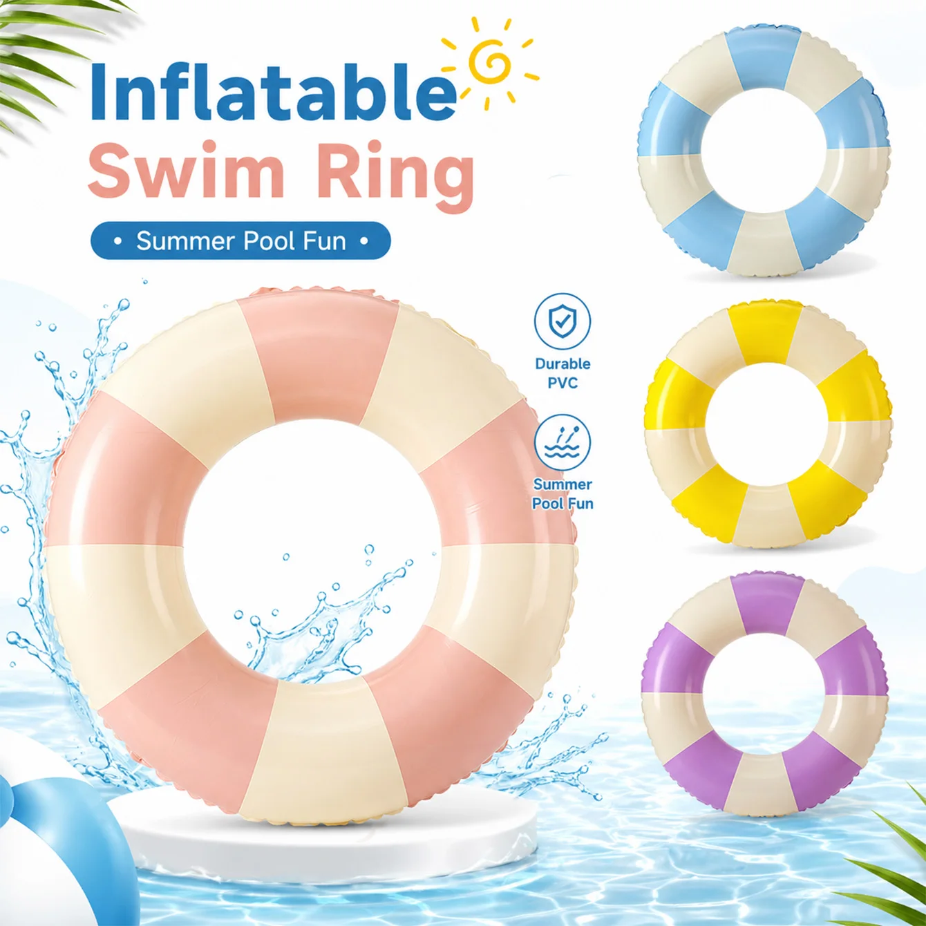 Heißer Verkauf: Aufblasbarer Schwimmring – Klassischer gestreifter Pool-Schwimmreifen für Erwachsene und Kinder – Strand- und Pool-Party-Spielzeug Image