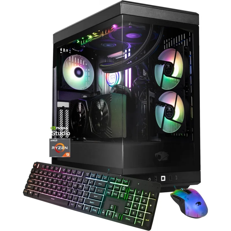 Gaming PC Desktop Computer Ryzen 9 7900X CPU, NVIDIA GeForce RTX 5070Ti 16GB GPU, 32GB DDR5 RGB 5200MHz RAM, 2TB NVMe SSD, Wind