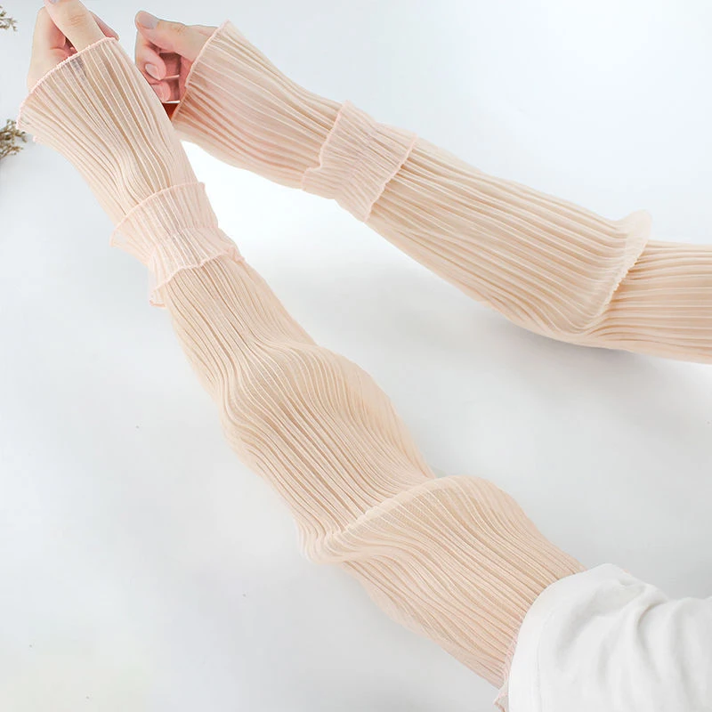Akkordeon-Plissee Sonnenschutz-Armstulpen für Damen UV-Schutz Atmungsaktiv Outdoor Rüschenbesatz Märchenhafter Stil Vielseitige Transparente Ärmel Image