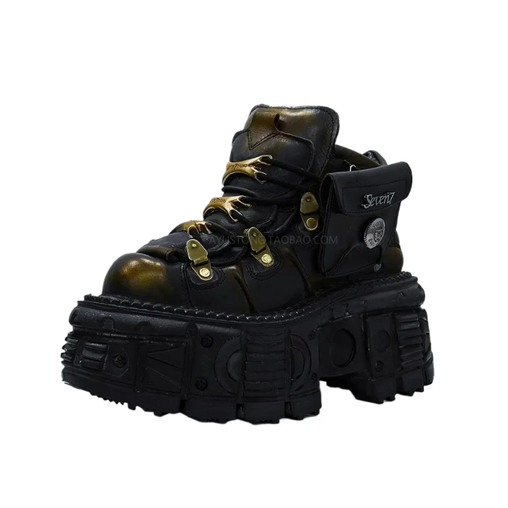 Mode Metall Niet Tasche Schnalle Goth Motorrad Stiefel Knöchel Runde Kappe Straße Punk Rock Sport Casual Western Stiefel Starke Ferse