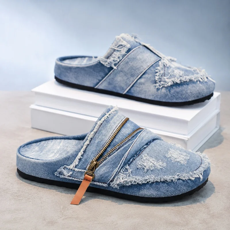 2026 Sommer Herren Trendige Schuhe Denim Blau Canvas-Material Große Größe 47 Vielseitige Lässige Slip-On Streetwear