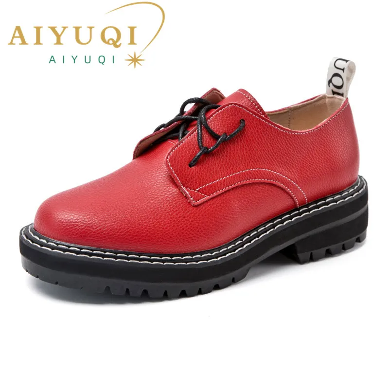 AIYUQI Oxford-Schuhe für Damen, echtes Leder, 2026, neuer Frühling, britischer Stil, weiße Brogue-Schuhe für Damen, Schnürschuhe mit runder Spitze, Damen