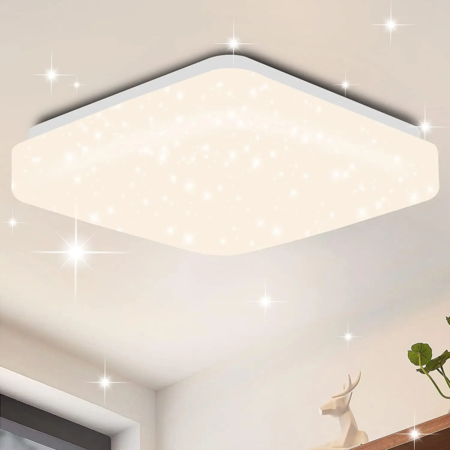 Plafonnier LED, lampe de plafond pour chambre à coucher - 15W, lampe de chambre à coucher ciel étoilé, blanc neutre, lampe de couloir, petite lampe de cuisine scintillante, lampe de plafond carrée