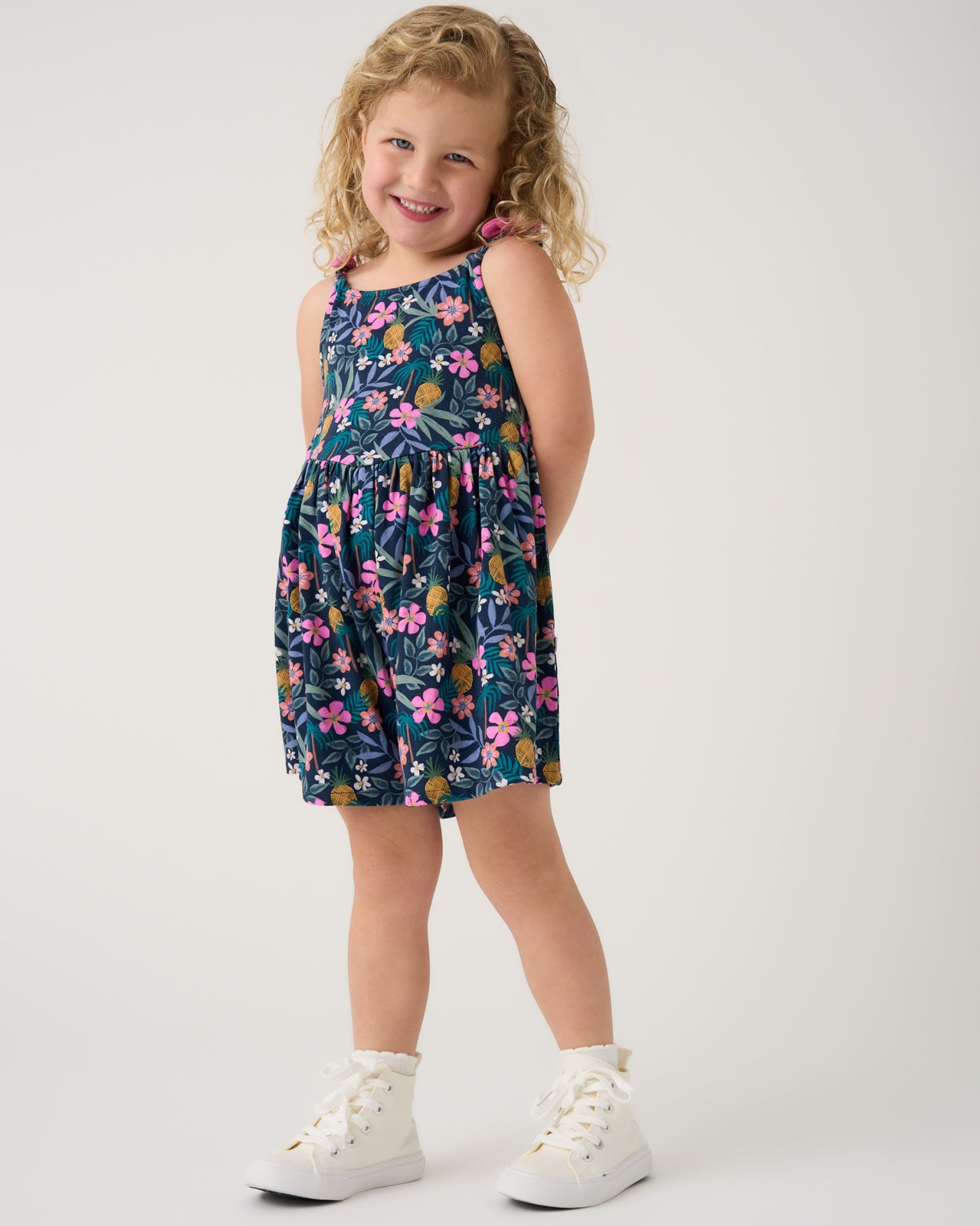 Tropical Garden Bow Strap Romper - 4T