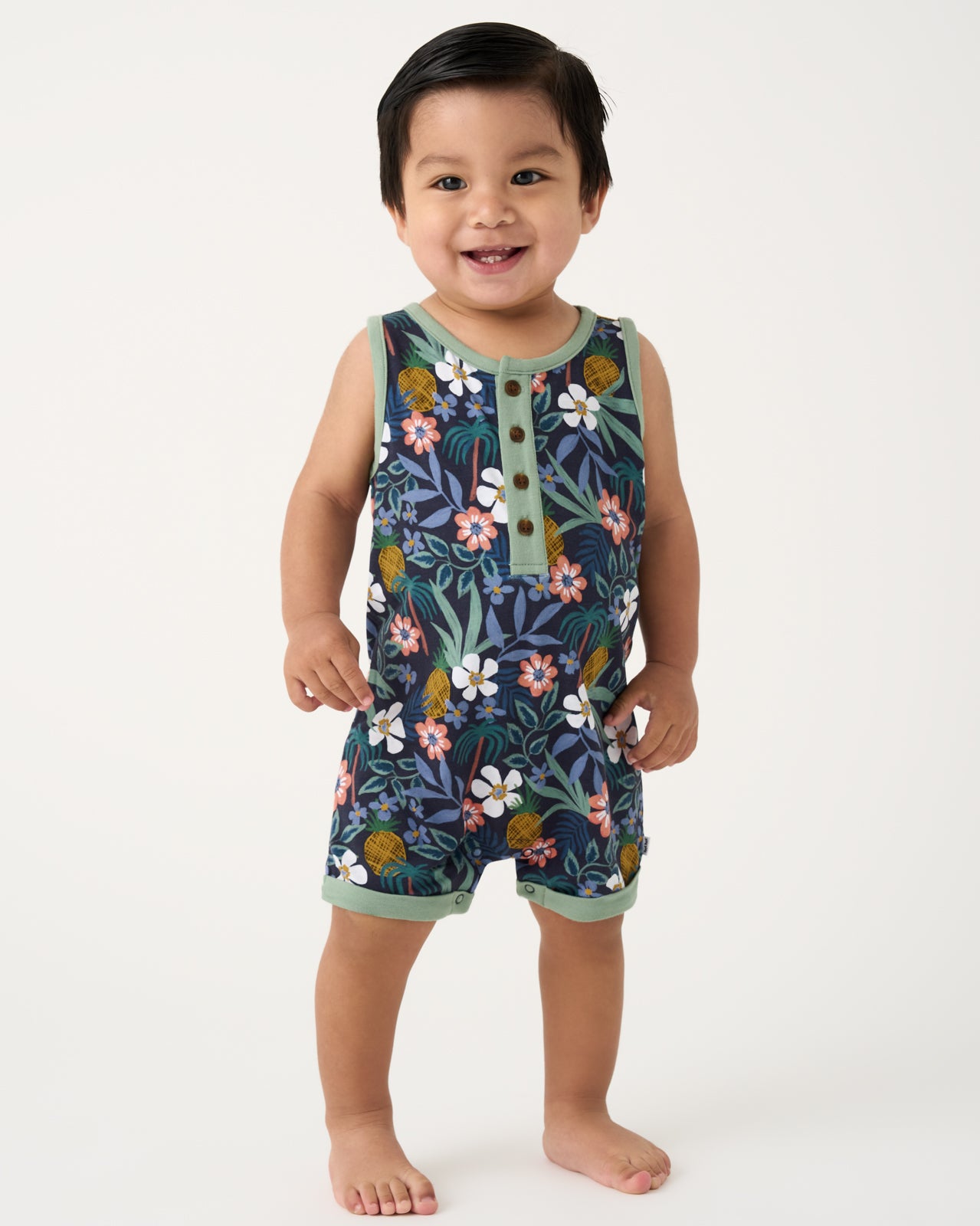 Tropical Garden Henley Romper - 0-3 months
