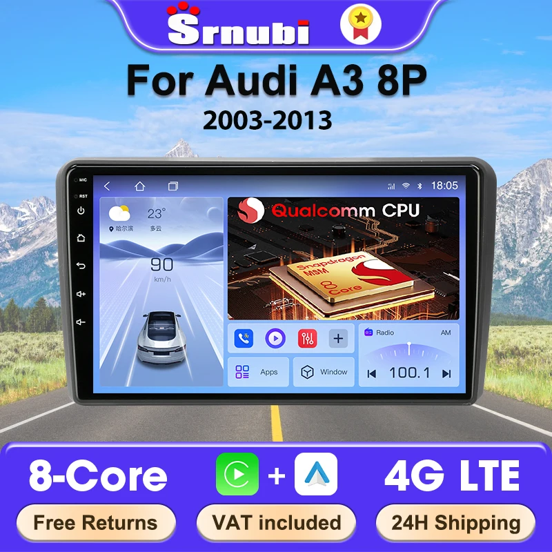 Srnubi Autoradio für Audi A3 8P 2003–2013 Multimedia-Player Navigation Wireless Carplay Android Qualcomm 8 Core Head Unit Image