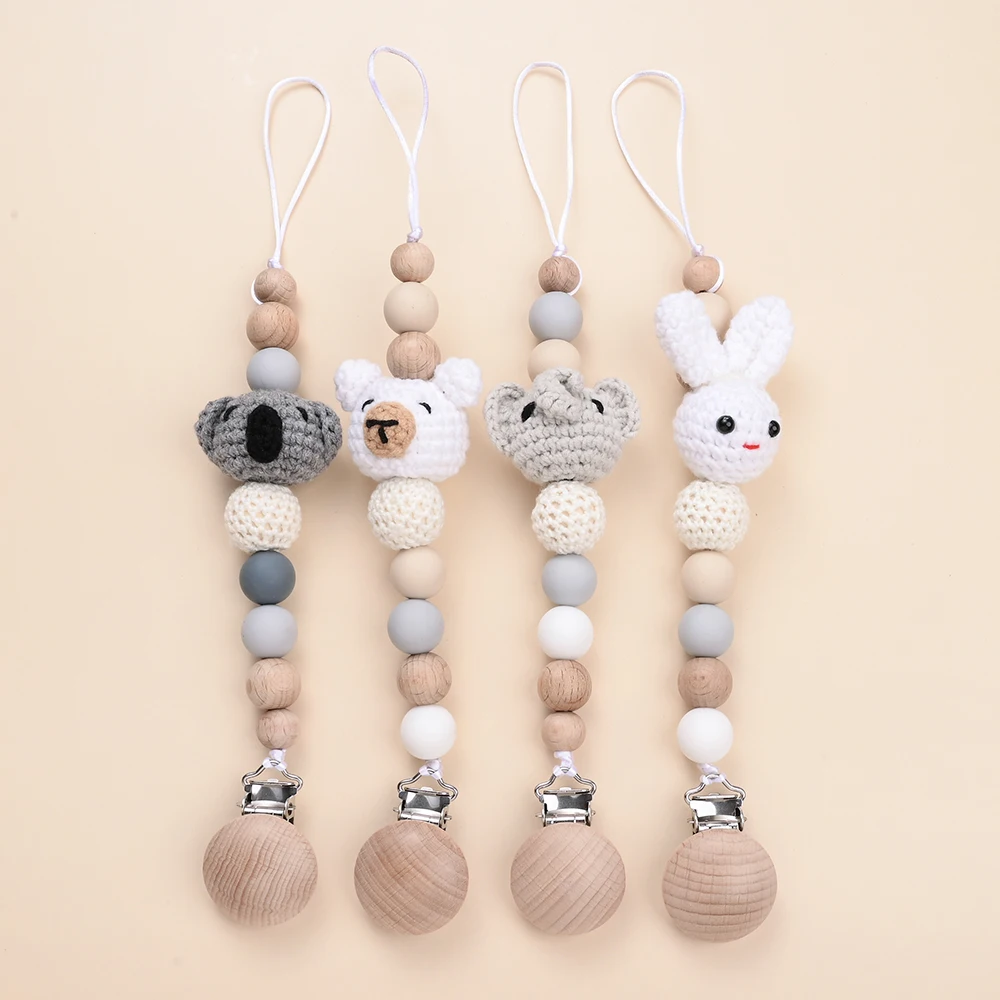 Baby Schnuller Clip Kette Tier Filz Kugeln Buche Holz Nippel Clip Für Baby Pflege Kauen Spielzeug Beißring Schnuller Halter Kette Geschenke Image