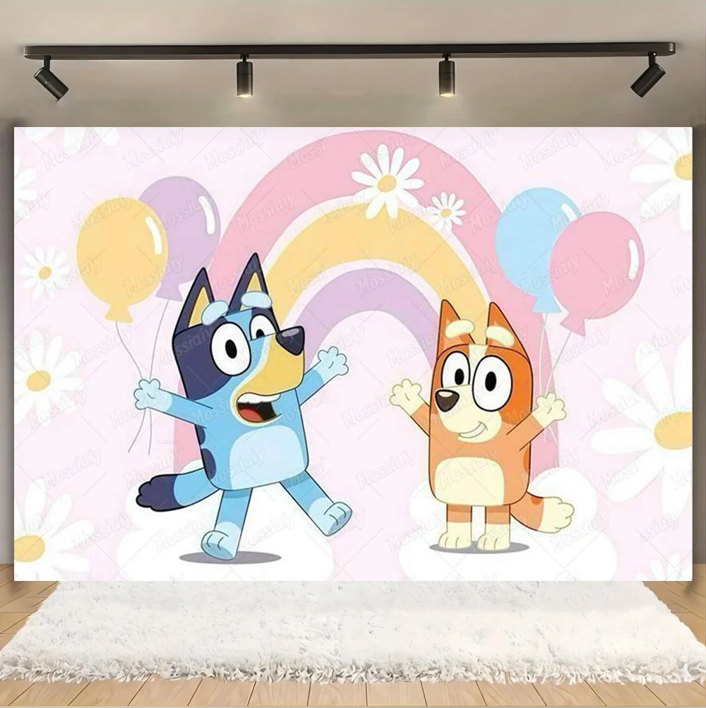 Bluey-Thema Happy Birthday Party Cartoon-Hund Dekorations-Hintergrund Bingo Rosa Mädchen Kinder Banner Baby-Shower Fotografie-Hintergrund Image