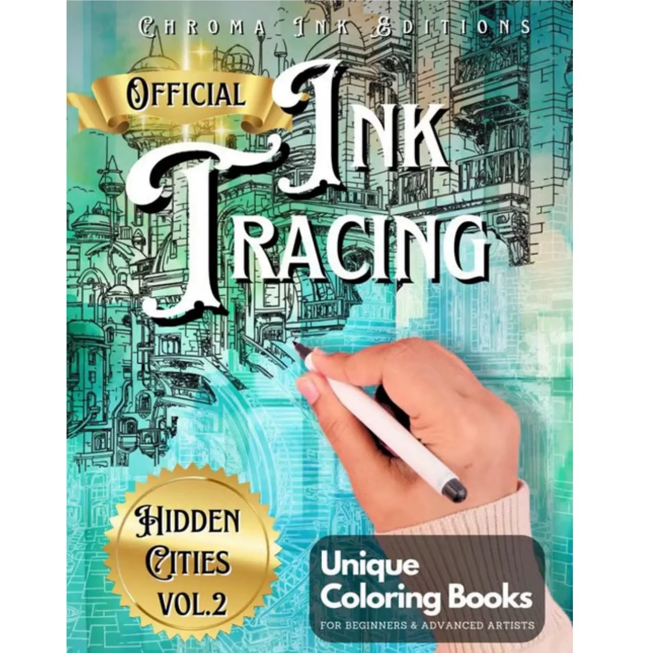 Offizielles Ink-Tracing-Malbuch „Hidden Cities Vol 2“ Einzigartige Malbücher für Anfänger und fortgeschrittene Künstler Image