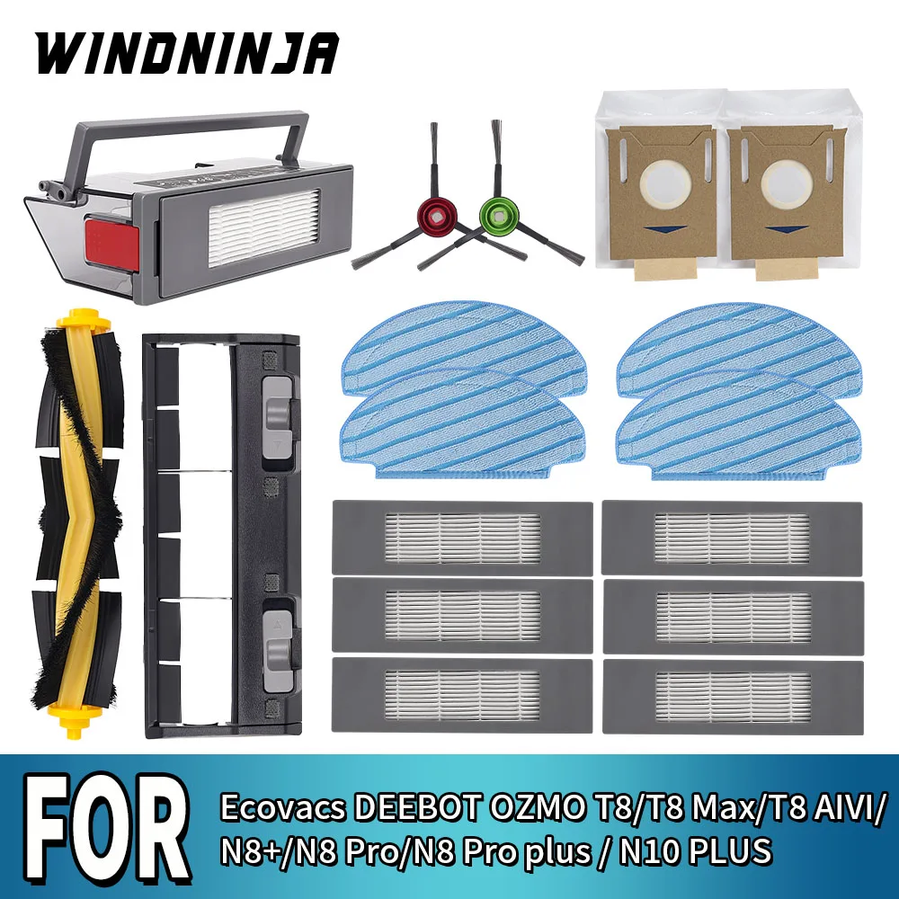 Für ECOVACS Deebot T8 /T8 Max/ T8 AIVI /T9+ /N8 Pro/N10 Plus Haupt- und Seitenbürste Staubbeutel Hepa-Filter Staubbehälter Zubehör Image