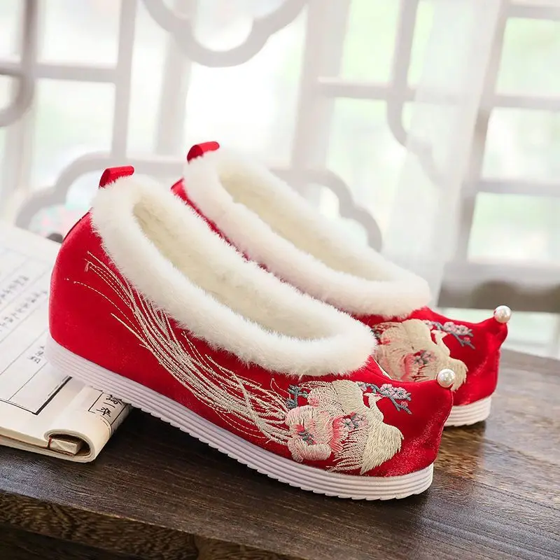 Hanfu Traditionellen Schuhe Frauen Chinesische Flache Stickerei Schuhe Vintage Schuhe Cosplay Dicke Warme Hanfu Schuhe Plus Größe 41 Geschenk Frauen