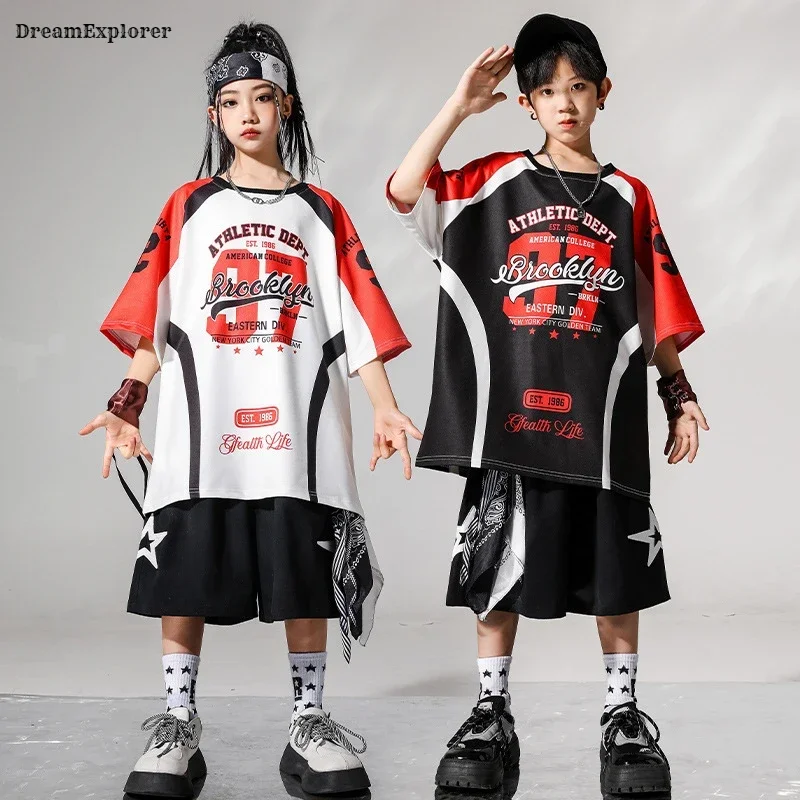 Kinder Kühle Streetwear Jungen Hip Hop Lose T-shirt Street Dance Shorts Mädchen K-pop Jogges Hosen Kinder Teenager Sommer kleidung Sets