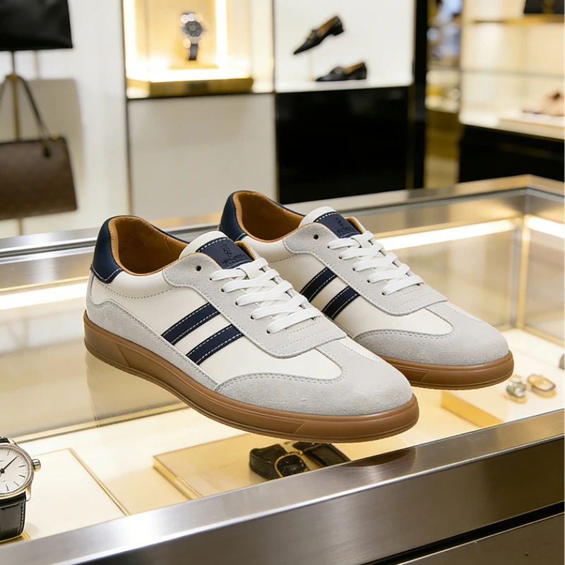 Britischer Stil, Leder-Sportschuhe für Herren, große Größe 48, Herren-Skateboard-Schuhe, hochwertige, rutschfeste, lässige Turnschuhe, Herren-Trainer