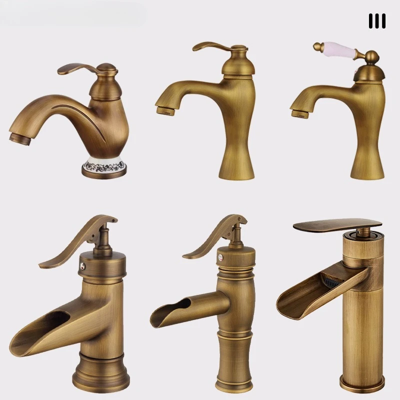 Antike Bronze-Waschtischarmatur Einloch-Keramik-Waschtischarmatur für Badezimmer-Waschtisch Warm- & Kaltwasser-Armatur mit Spritzschutz