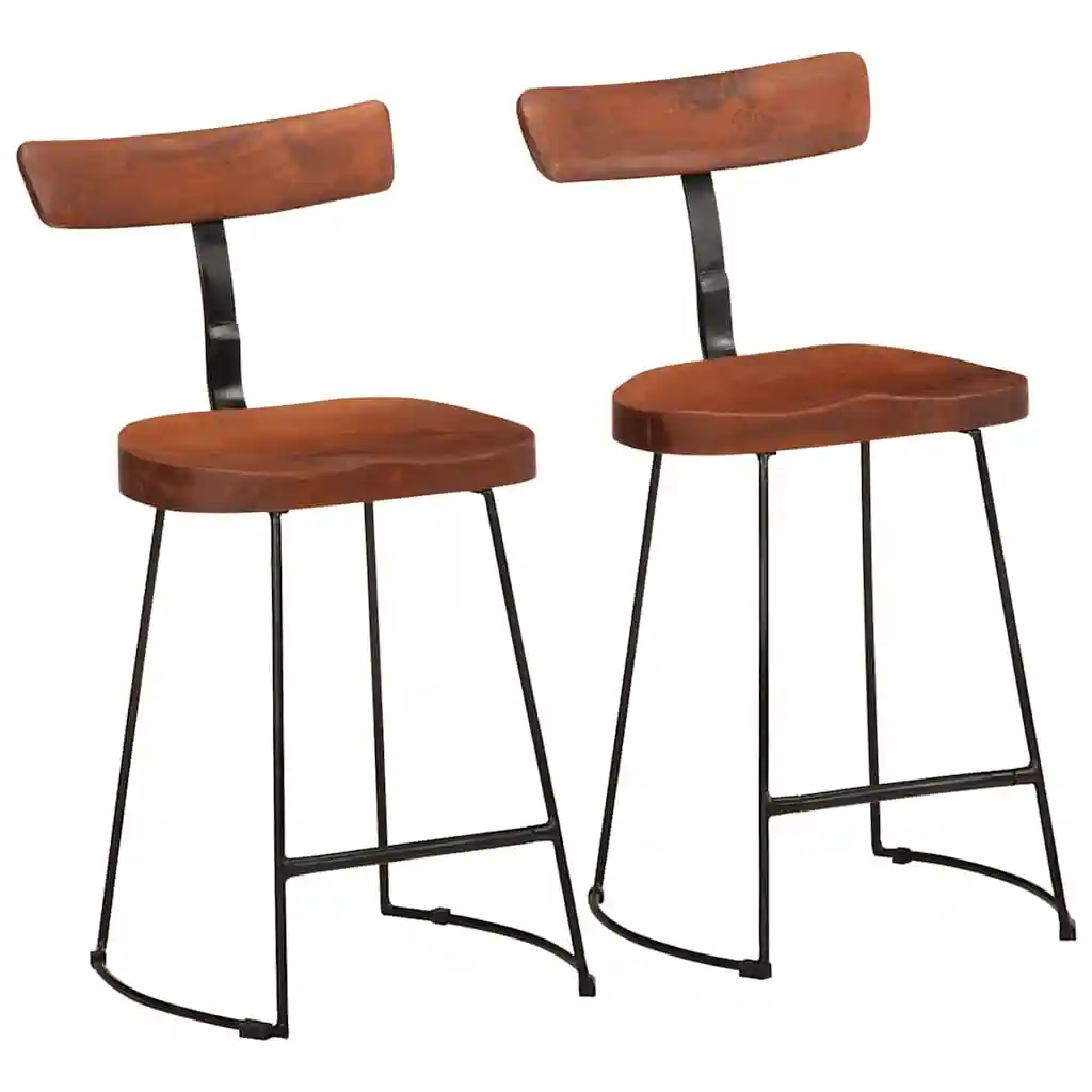 Set aus 2 Barhockern, 49x43x79 cm, aus massivem Mangoholz, moderner Barhocker mit Rückenlehne, bequem und stabil zum Sitzen, für Kücheninsel, Hausbarbereich. Image