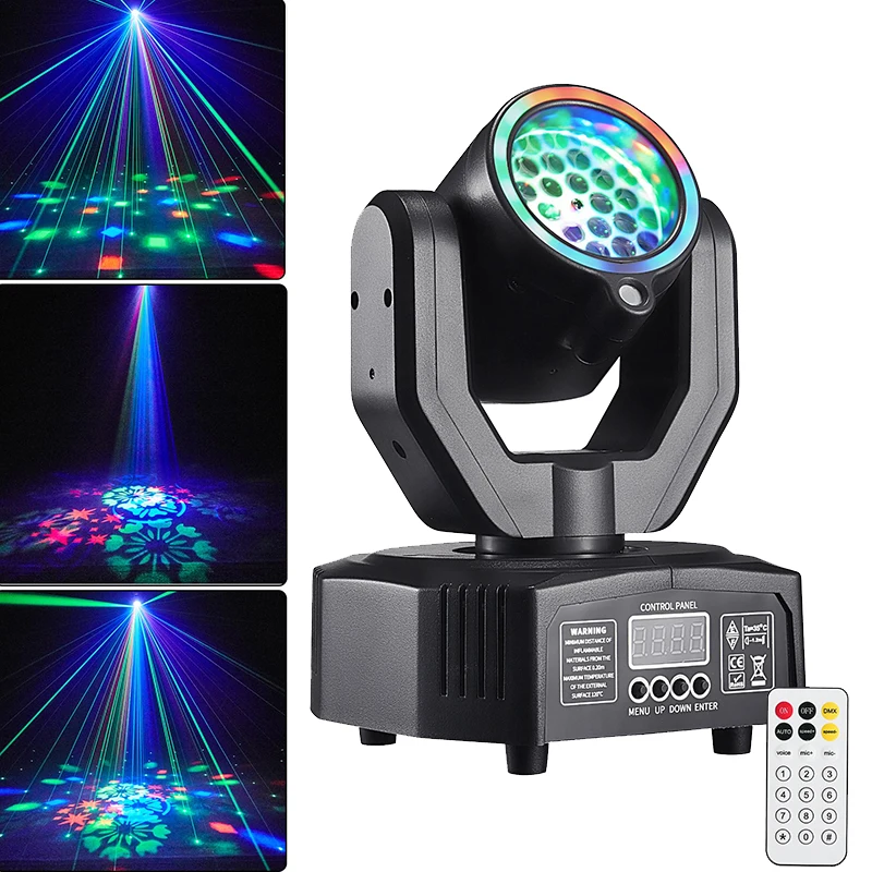 Mini LED Gobo Moving Head Licht Fernbedienung Bunte Strahl Laser Lichter Tragbare DJ Bühnen Beleuchtung Ausrüstung für Disco Party Image