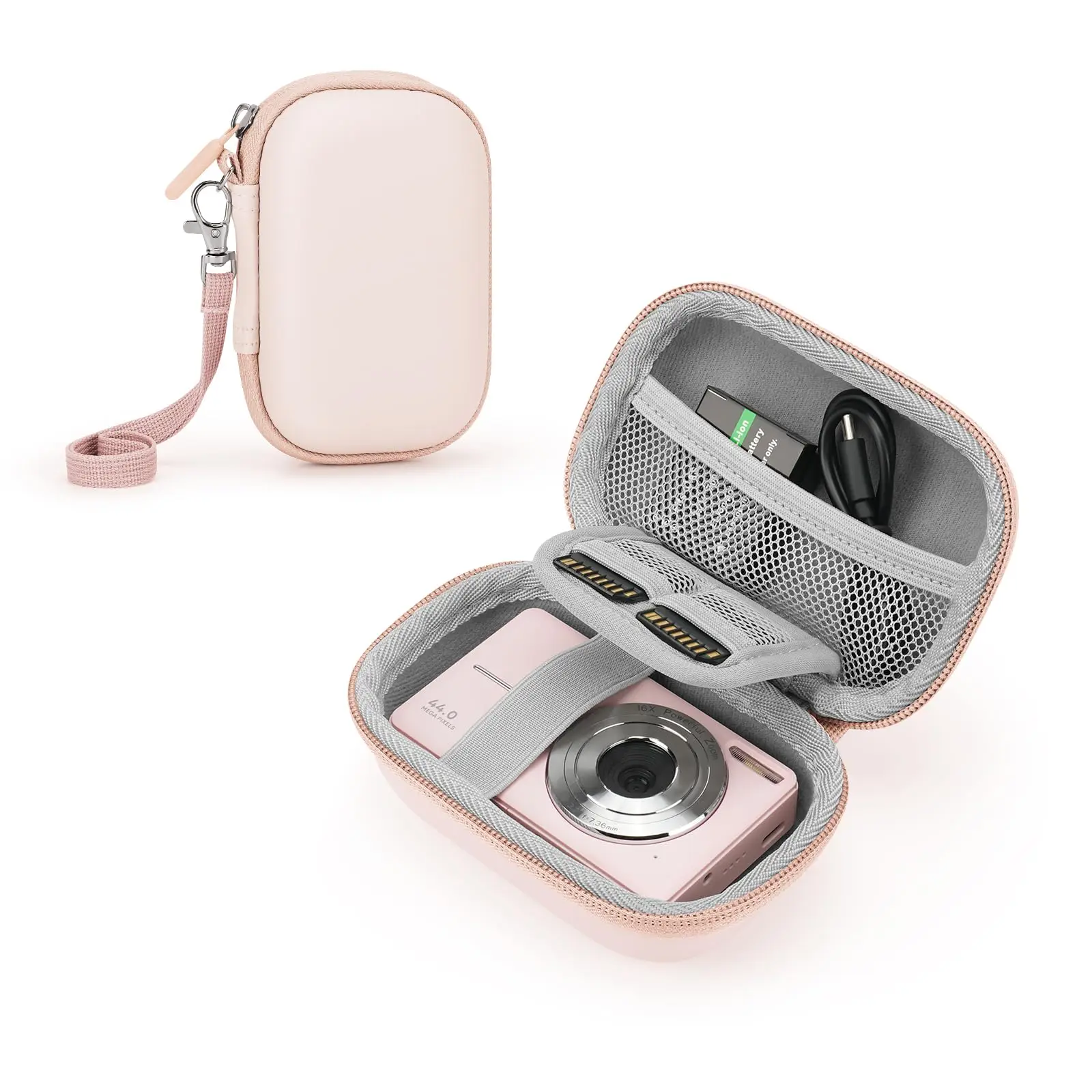 Étui pour appareil photo pour appareil photo numérique, pour appareils photo numériques Samsung/Canon/Sony/Nikon, stockage de carte SD, sac de transport mignon rose