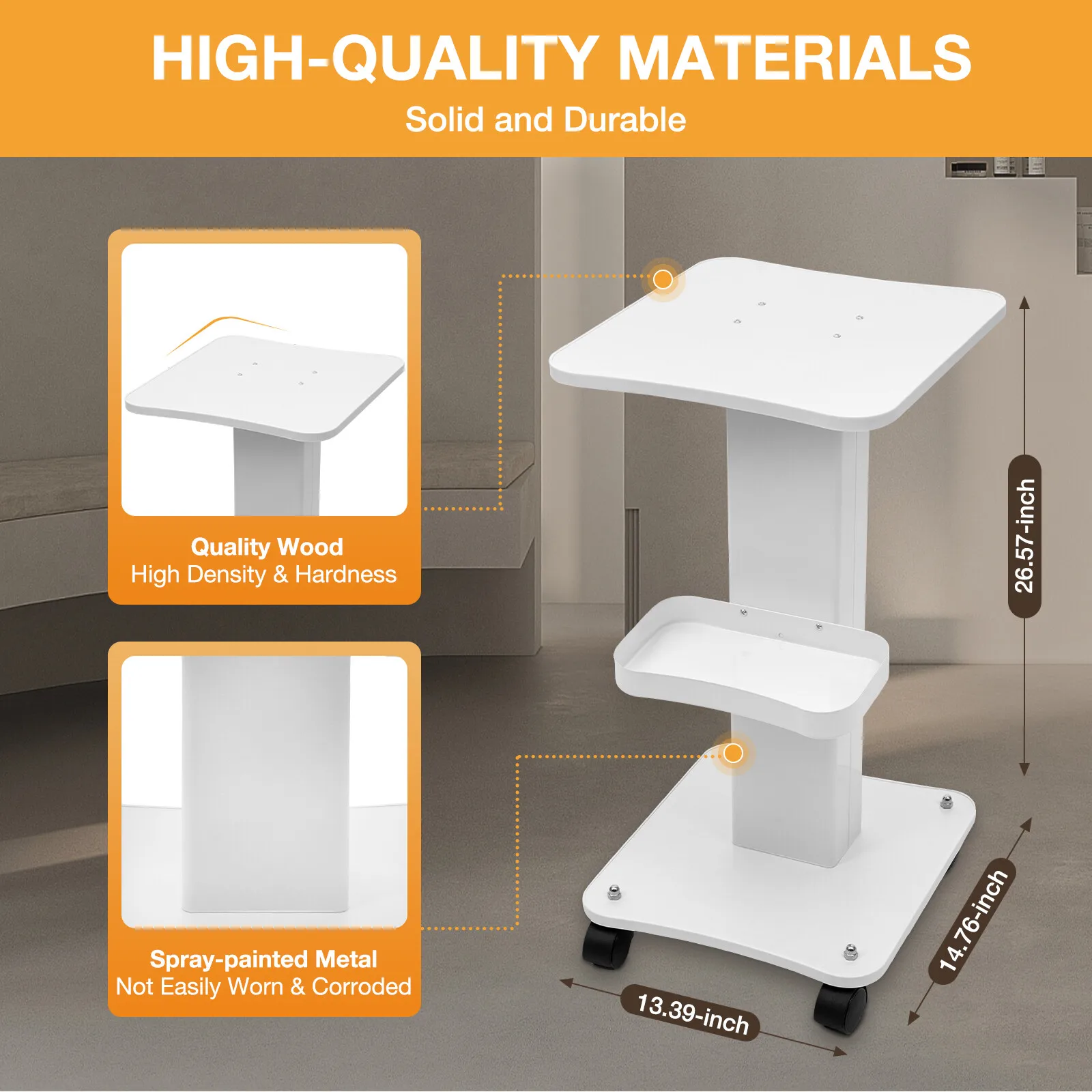 Beauty Trolley Cart for Salon, 88.18lbs Load Capacity, 4 Lockable Silent 360° Wheels, Multifunctional Beauty Trolley with Tray