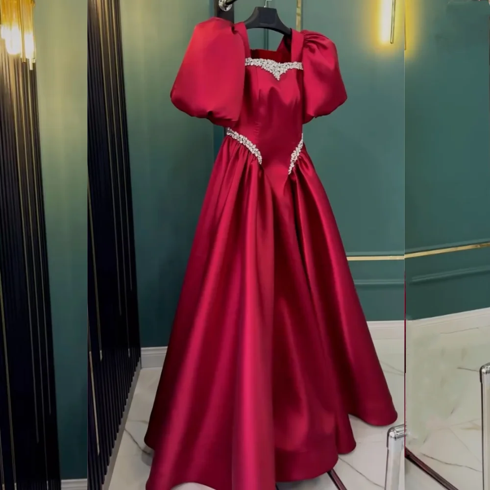 Customized Charmeuse Sequined Pleat A-line Square Neck Midi Dresses Bespoke Occasion Evening Elegant High Quality