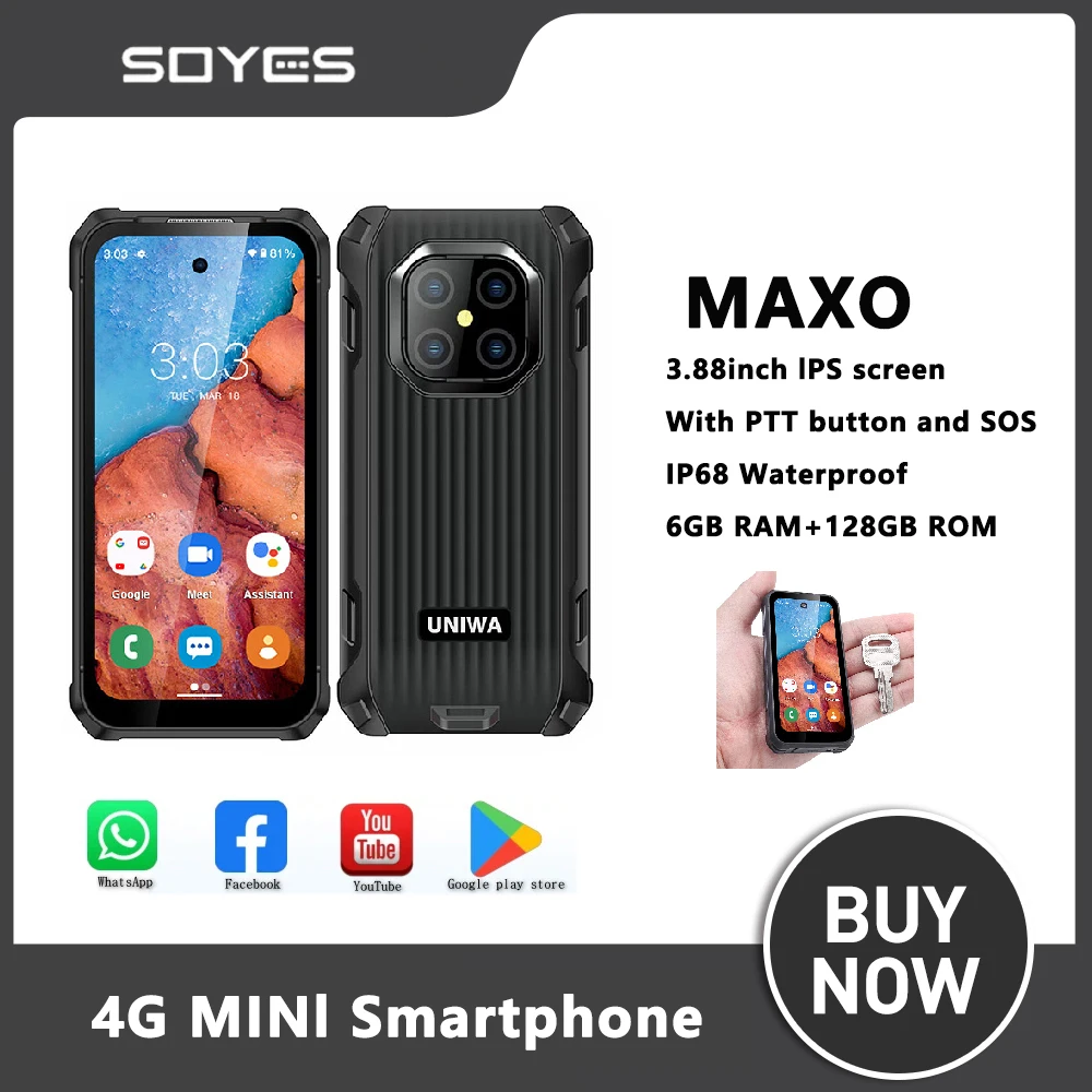 SOYES MAXO Rugged Smartphone 6GB+128GB 3.88 Inch Octa Core Android 12 Dual Cards 4G Mobile Phone 3000mAh MINI smartphone