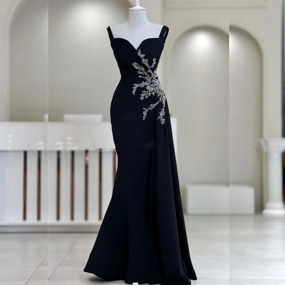Customized Jersey Pattern Rhinestone Mermaid Spaghetti Strap Long Dresses Bespoke Occasion Simple Retro