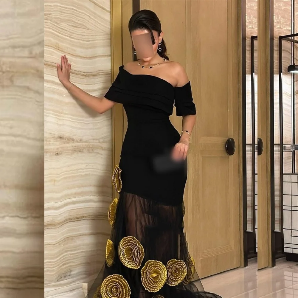 Customized Exquisite Net Flower Pleat Trumpet Off-the-shoulder Long Dresses Bespoke Occasion Casual