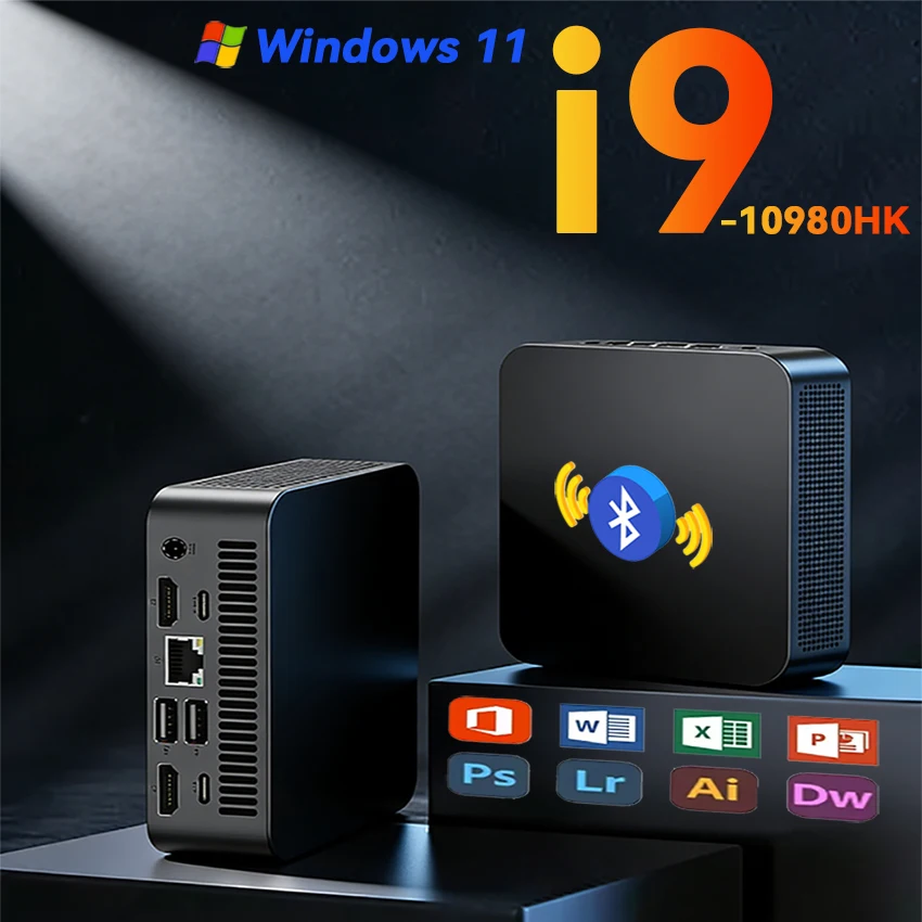 Portable i9 Mini PC Intel Core i9 10980HK Gaming Windows 11 Pro 32GB DDR4 1TB M.2 SSD WiFi 6 BT5.2 Mini Desktop Computer