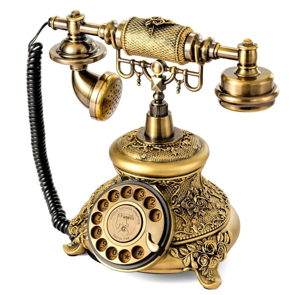Antique Style Corded Telephone Retro Bronze Rotary Dial Phones Vintage Old Fashion Home Office Desktop Telephone Business Gifts